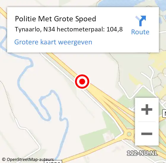 Locatie op kaart van de 112 melding: Politie Met Grote Spoed Naar Tynaarlo, N34 hectometerpaal: 104,8 op 4 juli 2021 16:37