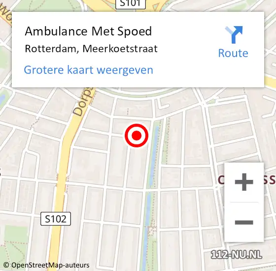 Locatie op kaart van de 112 melding: Ambulance Met Spoed Naar Rotterdam, Meerkoetstraat op 4 juli 2021 18:06