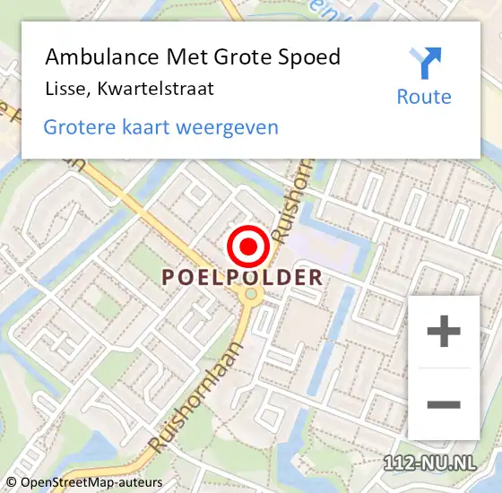 Locatie op kaart van de 112 melding: Ambulance Met Grote Spoed Naar Lisse, Kwartelstraat op 4 juli 2021 18:19