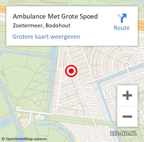 Locatie op kaart van de 112 melding: Ambulance Met Grote Spoed Naar Zoetermeer, Bodohout op 4 juli 2021 18:33