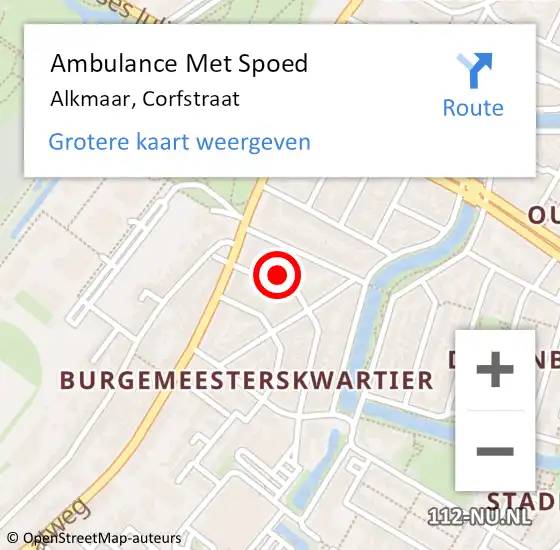 Locatie op kaart van de 112 melding: Ambulance Met Spoed Naar Alkmaar, Corfstraat op 5 juli 2021 01:18