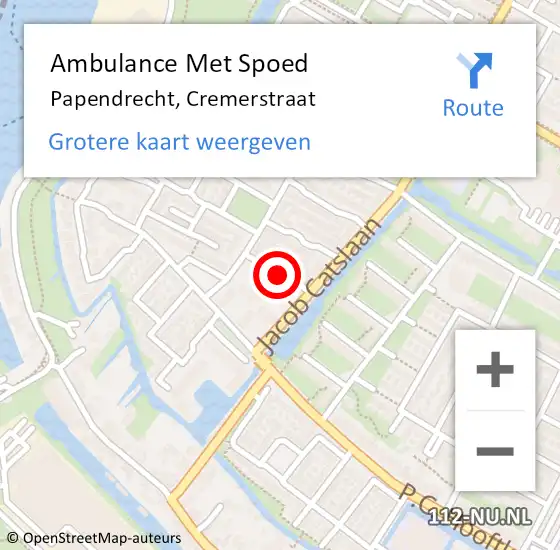 Locatie op kaart van de 112 melding: Ambulance Met Spoed Naar Papendrecht, Cremerstraat op 5 juli 2021 13:14