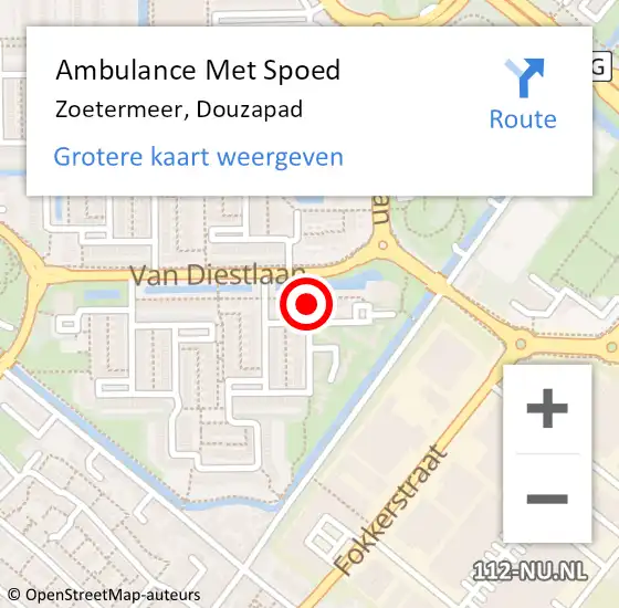 Locatie op kaart van de 112 melding: Ambulance Met Spoed Naar Zoetermeer, Douzapad op 5 juli 2021 13:53
