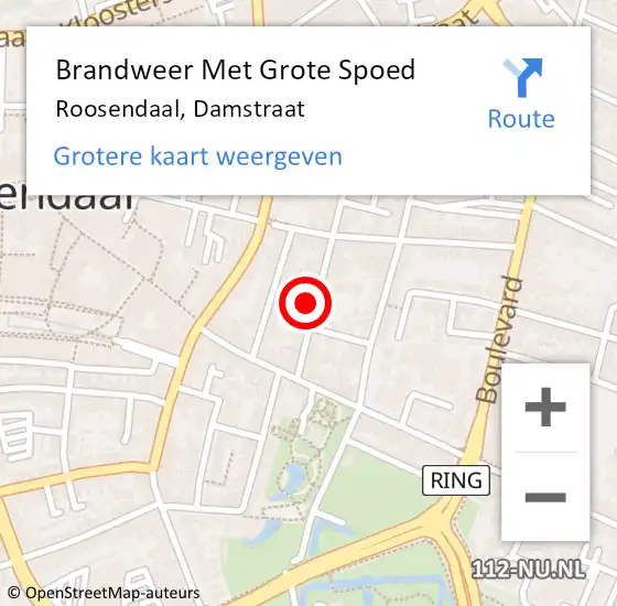 Locatie op kaart van de 112 melding: Brandweer Met Grote Spoed Naar Roosendaal, Damstraat op 5 juli 2021 14:17