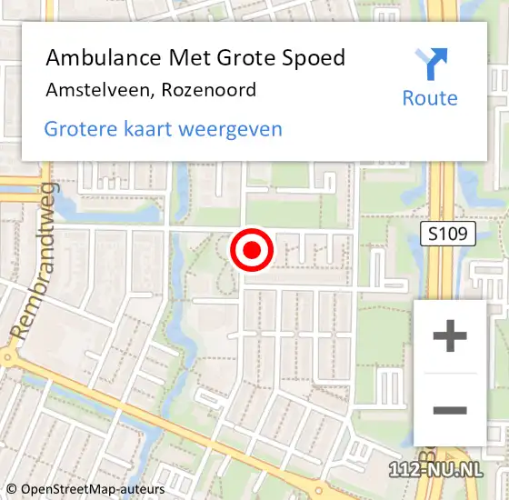 Locatie op kaart van de 112 melding: Ambulance Met Grote Spoed Naar Amstelveen, Rozenoord op 5 juli 2021 15:06
