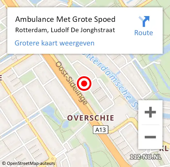 Locatie op kaart van de 112 melding: Ambulance Met Grote Spoed Naar Rotterdam, Ludolf De Jonghstraat op 8 september 2013 14:39