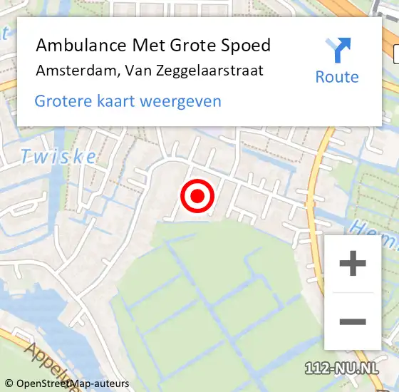 Locatie op kaart van de 112 melding: Ambulance Met Grote Spoed Naar Amsterdam, Van Zeggelaarstraat op 5 juli 2021 18:39