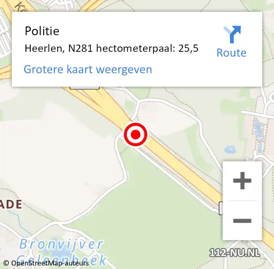 Locatie op kaart van de 112 melding: Politie Heerlen, N281 hectometerpaal: 25,5 op 5 juli 2021 19:20