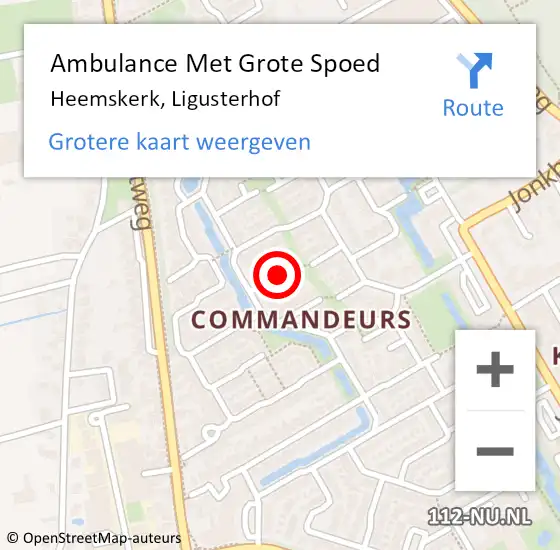 Locatie op kaart van de 112 melding: Ambulance Met Grote Spoed Naar Heemskerk, Ligusterhof op 5 juli 2021 20:06