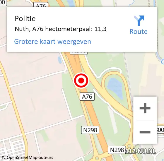 Locatie op kaart van de 112 melding: Politie Nuth, A76 hectometerpaal: 11,3 op 5 juli 2021 22:16