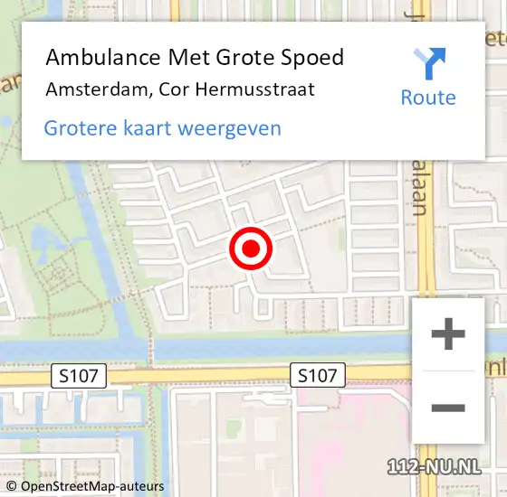 Locatie op kaart van de 112 melding: Ambulance Met Grote Spoed Naar Amsterdam, Cor Hermusstraat op 5 juli 2021 23:44
