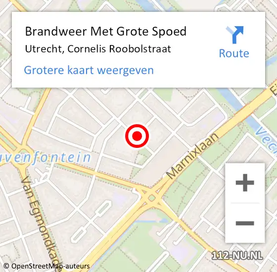 Locatie op kaart van de 112 melding: Brandweer Met Grote Spoed Naar Utrecht, Cornelis Roobolstraat op 6 juli 2021 00:36