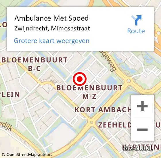 Locatie op kaart van de 112 melding: Ambulance Met Spoed Naar Zwijndrecht, Mimosastraat op 6 juli 2021 07:59