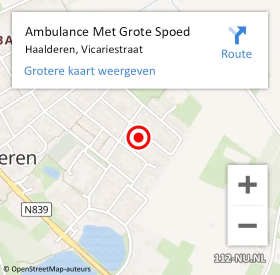 Locatie op kaart van de 112 melding: Ambulance Met Grote Spoed Naar Haalderen, Vicariestraat op 6 juli 2021 09:03