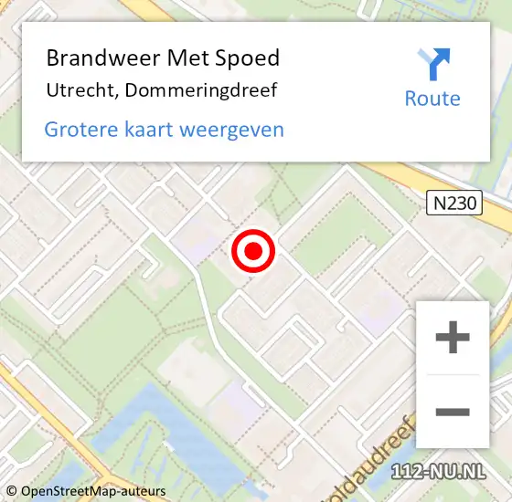 Locatie op kaart van de 112 melding: Brandweer Met Spoed Naar Utrecht, Dommeringdreef op 6 juli 2021 09:10