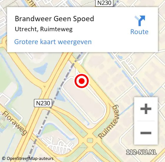 Locatie op kaart van de 112 melding: Brandweer Geen Spoed Naar Utrecht, Ruimteweg op 6 juli 2021 10:34