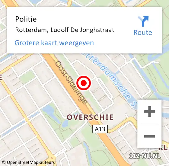 Locatie op kaart van de 112 melding: Politie Rotterdam, Ludolf De Jonghstraat op 8 september 2013 14:40