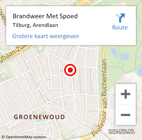 Locatie op kaart van de 112 melding: Brandweer Met Spoed Naar Tilburg, Arendlaan op 6 juli 2021 13:56