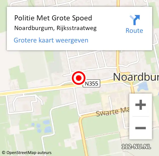 Locatie op kaart van de 112 melding: Politie Met Grote Spoed Naar Noardburgum, Rijksstraatweg op 6 juli 2021 18:03