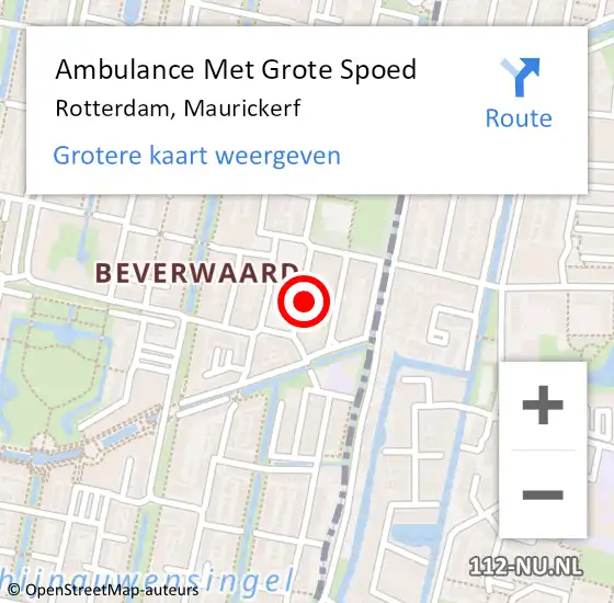 Locatie op kaart van de 112 melding: Ambulance Met Grote Spoed Naar Rotterdam, Maurickerf op 6 juli 2021 19:29