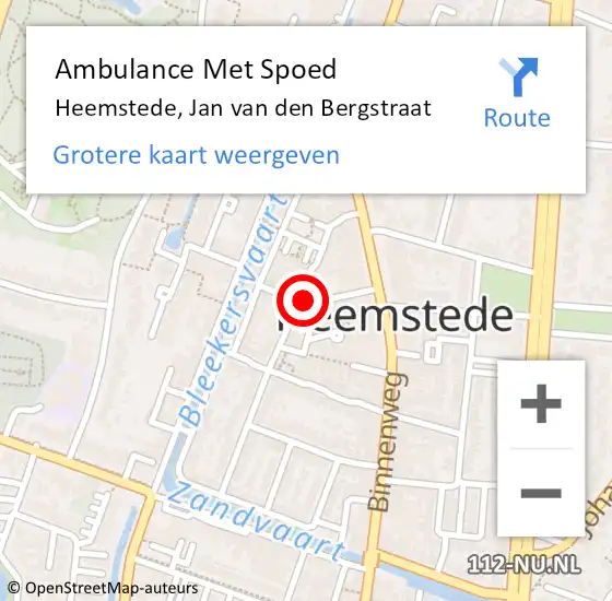 Locatie op kaart van de 112 melding: Ambulance Met Spoed Naar Heemstede, Jan van den Bergstraat op 6 juli 2021 22:28