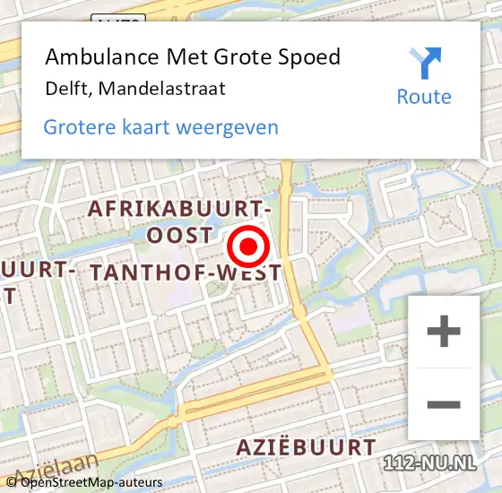 Locatie op kaart van de 112 melding: Ambulance Met Grote Spoed Naar Delft, Mandelastraat op 6 juli 2021 22:59