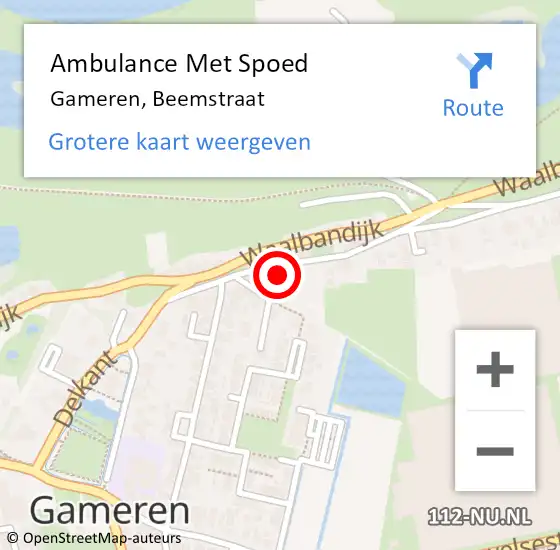 Locatie op kaart van de 112 melding: Ambulance Met Spoed Naar Gameren, Beemstraat op 6 juli 2021 23:18