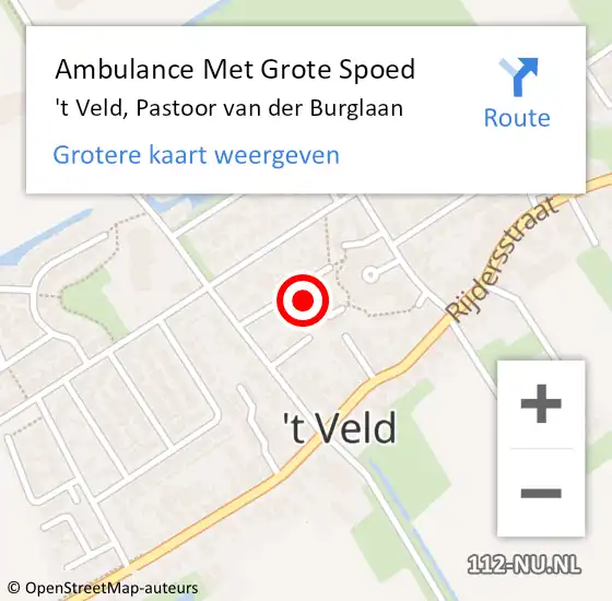 Locatie op kaart van de 112 melding: Ambulance Met Grote Spoed Naar 't Veld, Pastoor van der Burglaan op 7 juli 2021 00:22