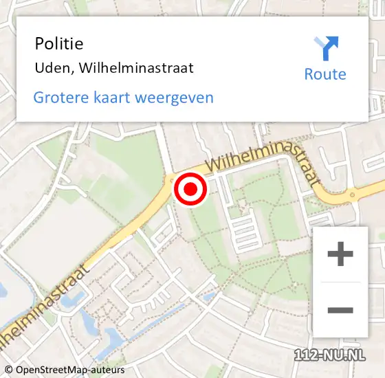 Locatie op kaart van de 112 melding: Politie Uden, Wilhelminastraat op 7 juli 2021 05:54