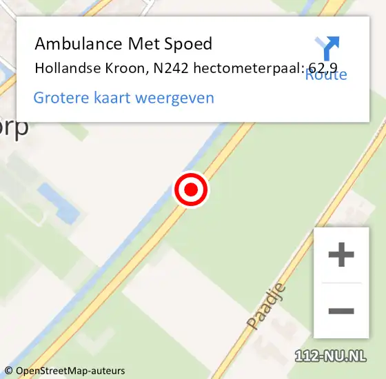Locatie op kaart van de 112 melding: Ambulance Met Spoed Naar Hollandse Kroon, N242 hectometerpaal: 62,9 op 7 juli 2021 09:36