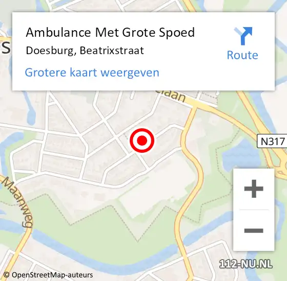 Locatie op kaart van de 112 melding: Ambulance Met Grote Spoed Naar Doesburg, Beatrixstraat op 7 juli 2021 11:04