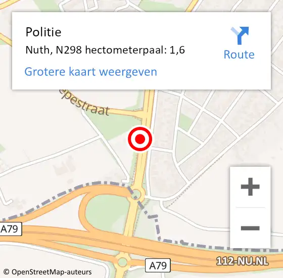 Locatie op kaart van de 112 melding: Politie Nuth, N298 hectometerpaal: 1,6 op 7 juli 2021 11:36