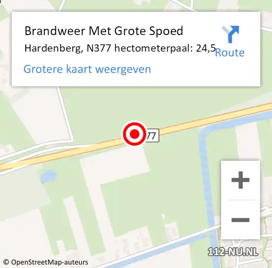 Locatie op kaart van de 112 melding: Brandweer Met Grote Spoed Naar Hardenberg, N377 hectometerpaal: 24,5 op 7 juli 2021 11:42
