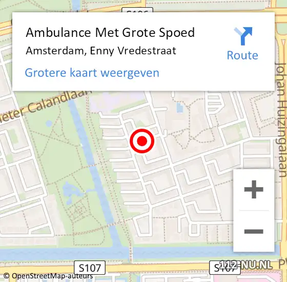 Locatie op kaart van de 112 melding: Ambulance Met Grote Spoed Naar Amsterdam, Enny Vredestraat op 7 juli 2021 12:28