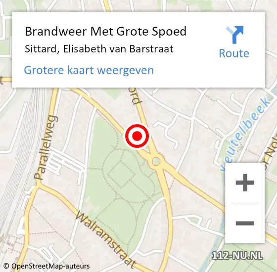 Locatie op kaart van de 112 melding: Brandweer Met Grote Spoed Naar Sittard, Elisabeth van Barstraat op 7 juli 2021 21:17