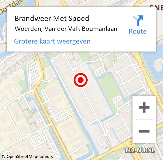 Locatie op kaart van de 112 melding: Brandweer Met Spoed Naar Woerden, Van der Valk Boumanlaan op 8 juli 2021 13:00