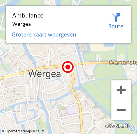 Locatie op kaart van de 112 melding: Ambulance Wergea op 8 juli 2021 13:57