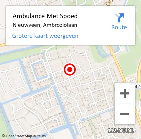 Locatie op kaart van de 112 melding: Ambulance Met Spoed Naar Nieuwveen, Ambroziolaan op 8 juli 2021 14:15