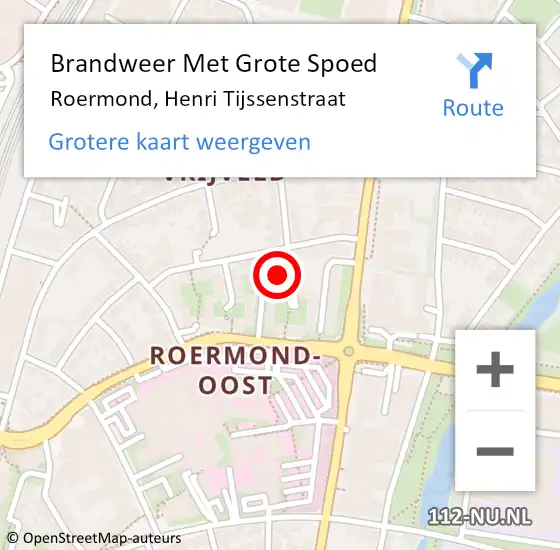 Locatie op kaart van de 112 melding: Brandweer Met Grote Spoed Naar Roermond, Henri Tijssenstraat op 8 juli 2021 22:04
