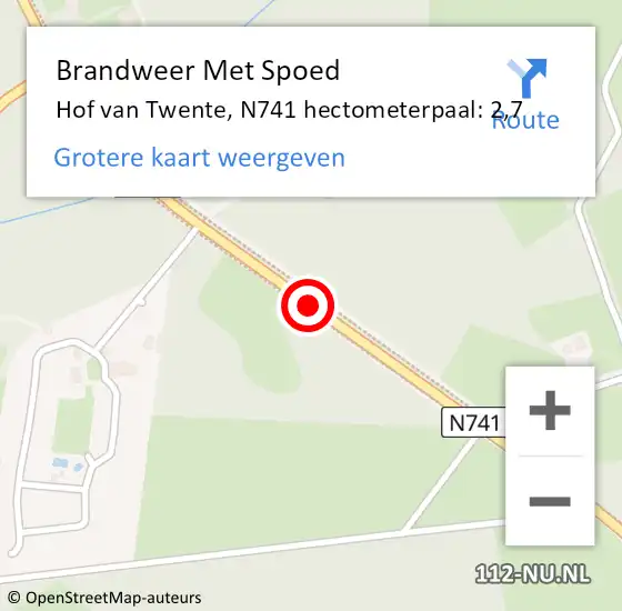 Locatie op kaart van de 112 melding: Brandweer Met Spoed Naar Hof van Twente, N741 hectometerpaal: 2,7 op 8 juli 2021 23:49