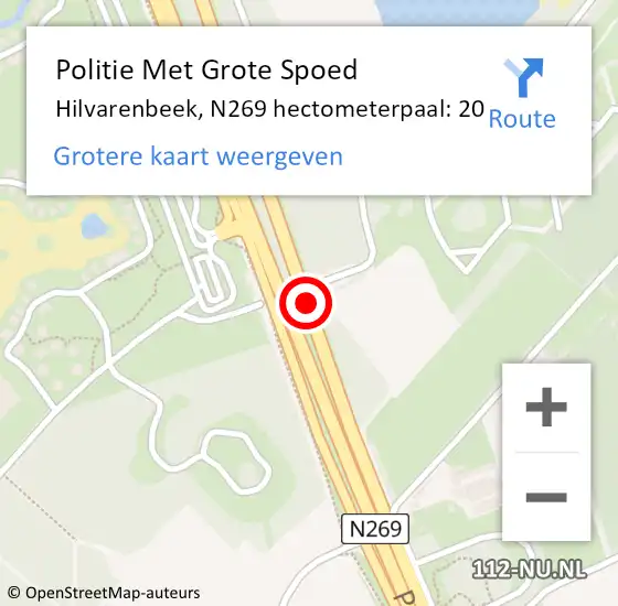 Locatie op kaart van de 112 melding: Politie Met Grote Spoed Naar Hilvarenbeek, N269 hectometerpaal: 20 op 9 juli 2021 03:44
