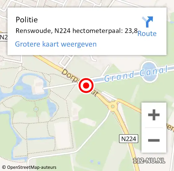 Locatie op kaart van de 112 melding: Politie Renswoude, N224 hectometerpaal: 23,8 op 9 juli 2021 07:03