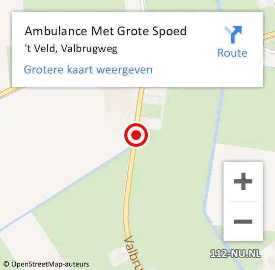 Locatie op kaart van de 112 melding: Ambulance Met Grote Spoed Naar 't Veld, Valbrugweg op 9 juli 2021 08:49