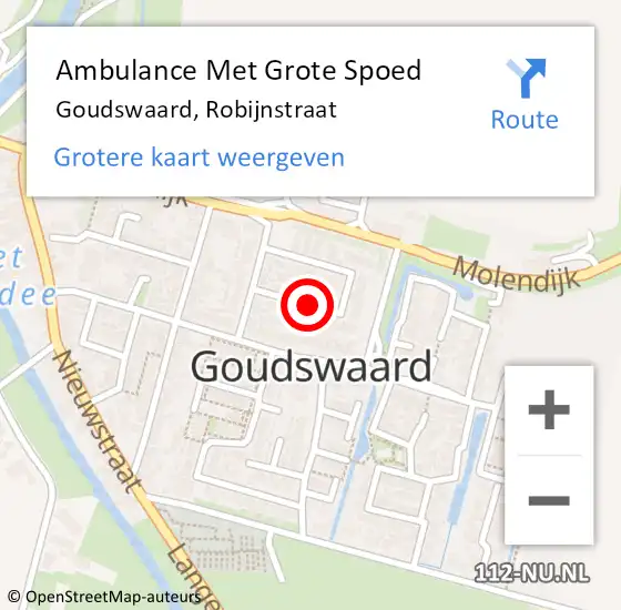 Locatie op kaart van de 112 melding: Ambulance Met Grote Spoed Naar Goudswaard, Robijnstraat op 9 juli 2021 09:40