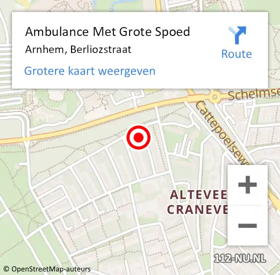Locatie op kaart van de 112 melding: Ambulance Met Grote Spoed Naar Arnhem, Berliozstraat op 9 juli 2021 10:59