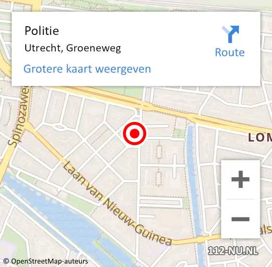 Locatie op kaart van de 112 melding: Politie Utrecht, Groeneweg op 9 juli 2021 11:45