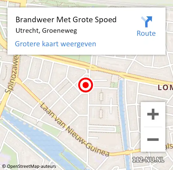 Locatie op kaart van de 112 melding: Brandweer Met Grote Spoed Naar Utrecht, Groeneweg op 9 juli 2021 11:45