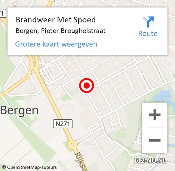 Locatie op kaart van de 112 melding: Brandweer Met Spoed Naar Bergen, Pieter Breughelstraat op 9 juli 2021 12:59