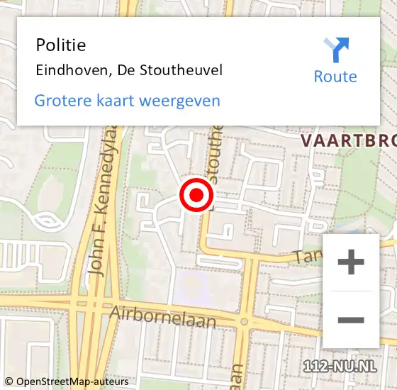 Locatie op kaart van de 112 melding: Politie Eindhoven, De Stoutheuvel op 9 juli 2021 14:23