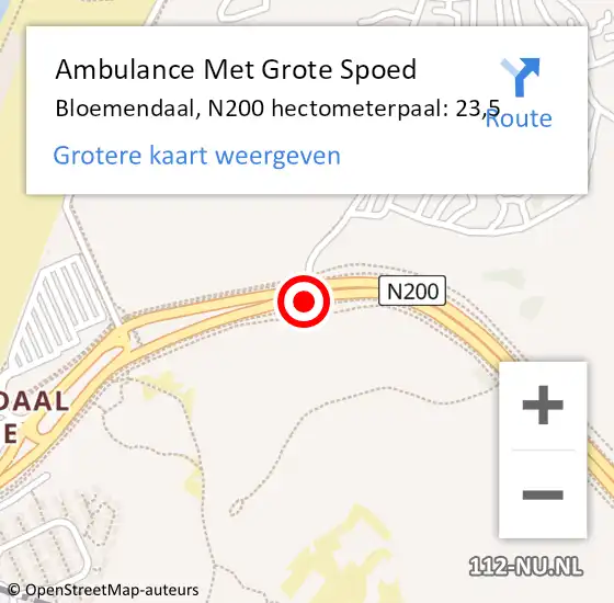 Locatie op kaart van de 112 melding: Ambulance Met Grote Spoed Naar Bloemendaal, N200 hectometerpaal: 23,5 op 9 juli 2021 16:27